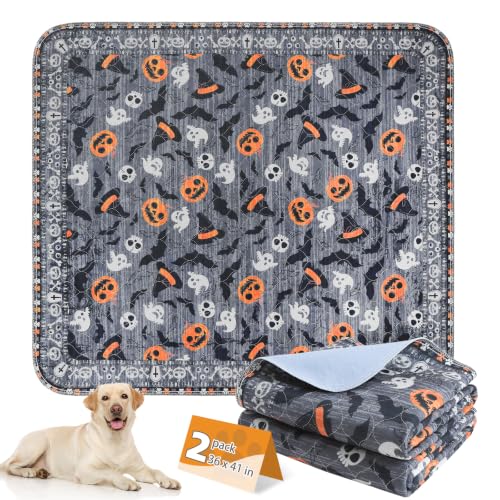 Image of KOOLTAIL Washable Pee Pads for Dogs, 2 Pack Halloween Pet Mats, Super Absorbent Reusable Puppy Training Pads Waterproof,Nonslip Leak-Proof Dog Pee Pad,Large Whelping Pads for Floor,Crate,Couch,36 inch*41 inch