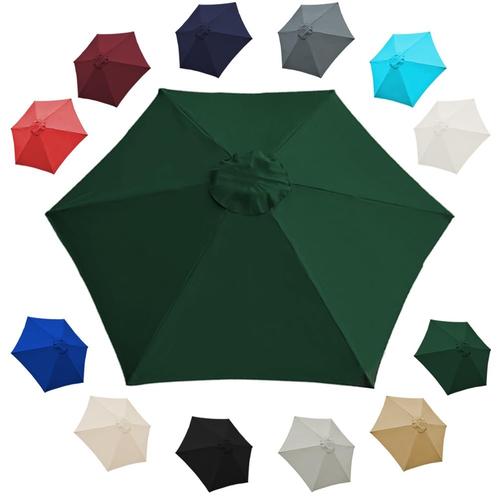 SMCMGECEUZ Sun Umbrella Replacement Cloth 6 Ribs Umbrella Replacement Canopy 6.5ft 7ft 7.5ft 8ft 9ft 10ft Replacement Parasol Cover For Deck Lawn(Dark Green,2.3m/7.5ft(6-ribs))