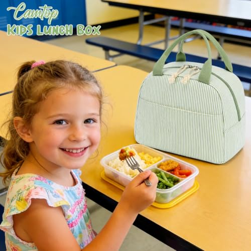 Image of CAMTOP Lunch Box Kids Insulated Lunch Bag Large Reusable Leakproof Cooler Lunch Bags for Boys Girls School Travel Picnic (Sage Green Strip)