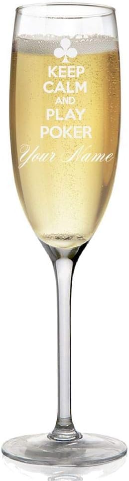 Champagne Glass, Keep Calm and Play Poker, Personalized Engraving Included