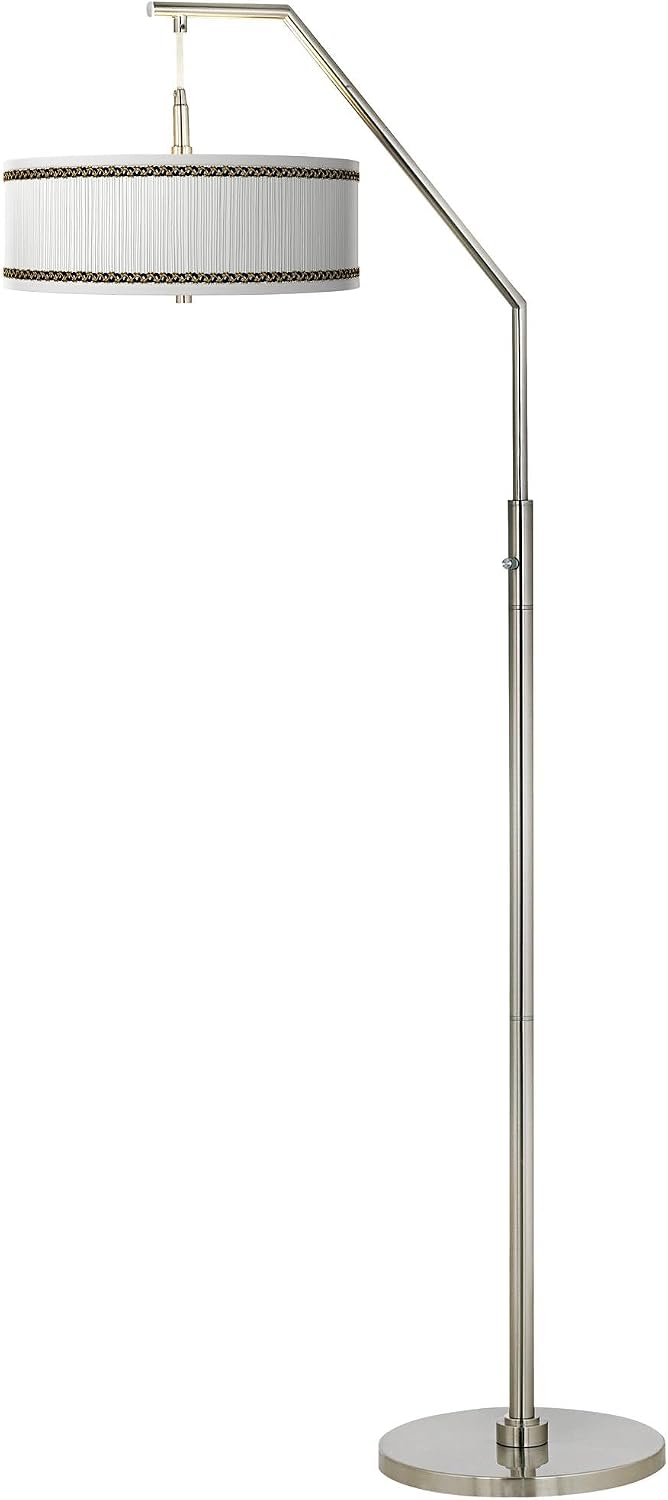 Faux Pleated Giclee Print Lamp Print Shade with Offset Arm Arc Floor Lamp