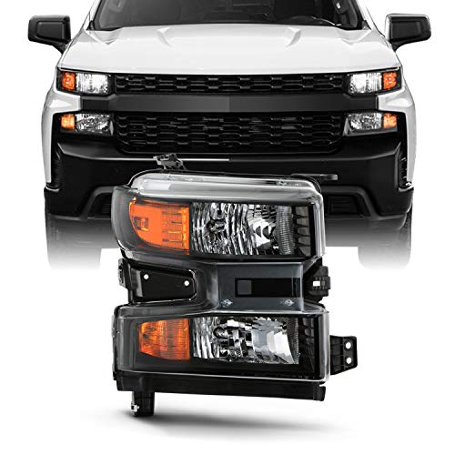 AKKON - Fits 2019-2021 Chevy Silverado 1500 19 1500 LD [Halogen Type] w/o LED Black Headlight Headlamp Passenger Right Side