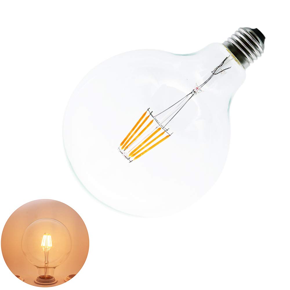 6W Bombillas de Filamento LED E27,G125 Edison LED Retro filamento bombilla 2200K Blanco cálido Luz (8 pack)