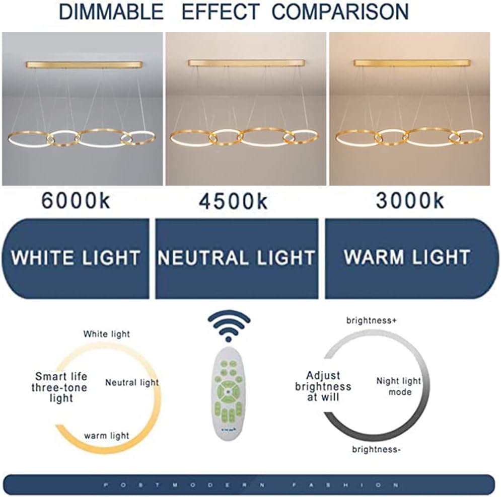Pendant light LED suspension moderne dimmable avec télécommande table