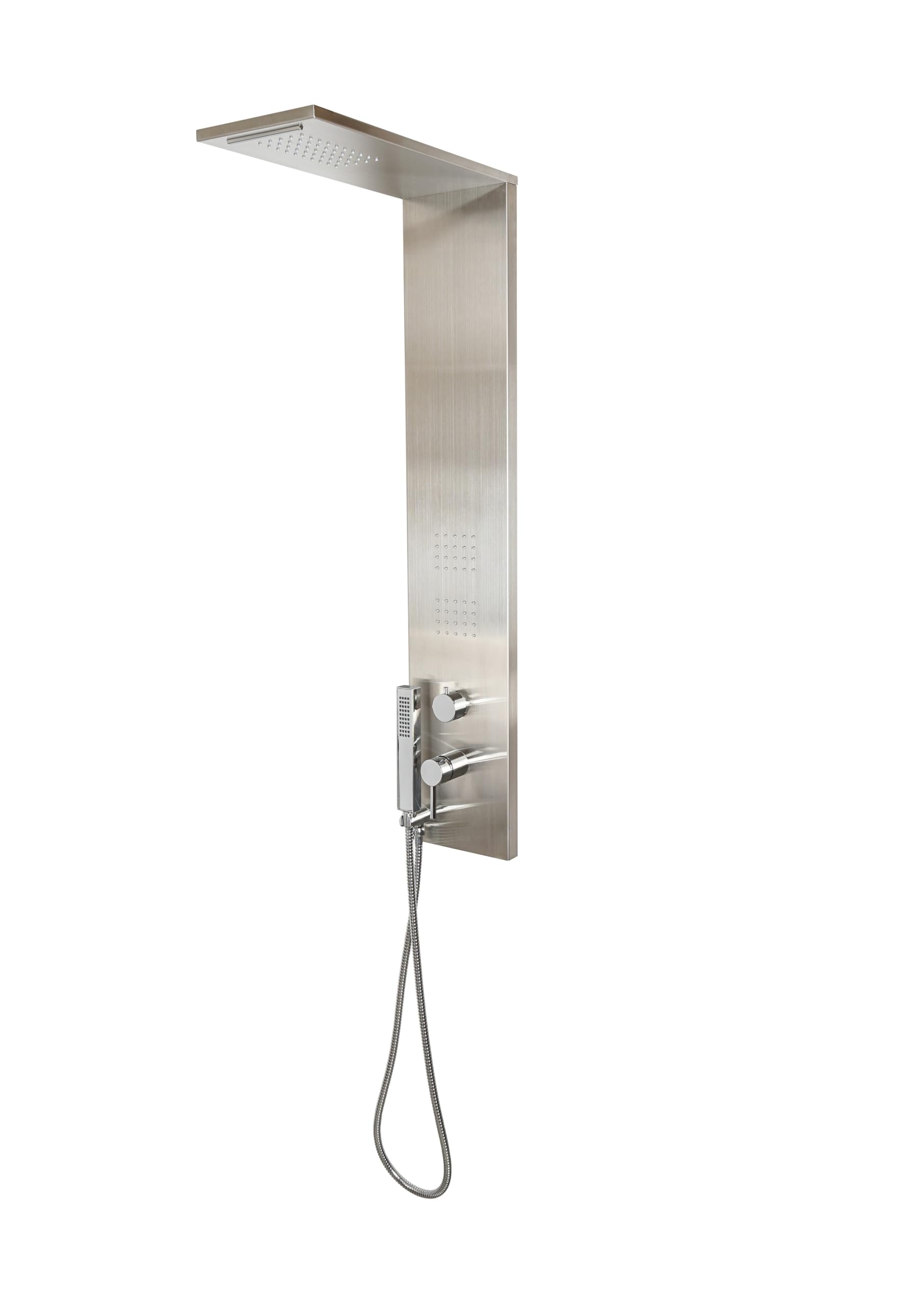 Colonna doccia multifunzione realizzata in Alluminio, pannello doccia con soffione e doccetta, effetto cascata, anticalcare, acciaio inox/alluminio, per box doccia - Nero - 20x50x110 cm
