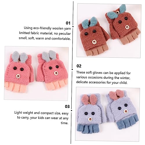 2pairs Cartoon Dog Half Finger Gloves for Boy Girl and Adults Warm Knit Cover Gloves Random Colors for Indoor and Outdoor Activities3