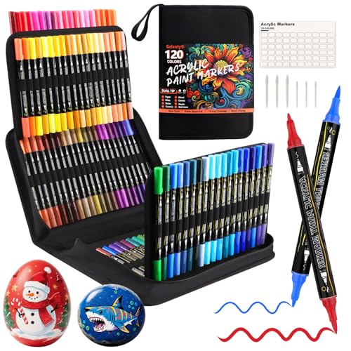 Gelanty Feutre Acrylique - 120 Couleurs Feutres Acryliques Pour Bois, Toile, Verre, Céramique - Marqueur Peinture Acrylique Encre à Base D'eau