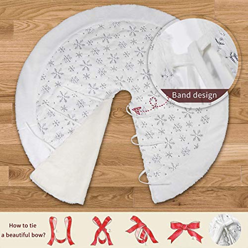 Saia para árvore de Natal Townshine de 122 cm de pele sintética branca com lantejoulas e flocos de n