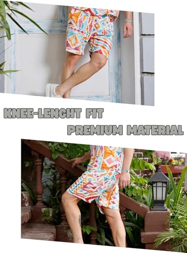 Image of Zilcon Men's Casual Shorts Printed Fabric Drawstring Summer Beach Shorts