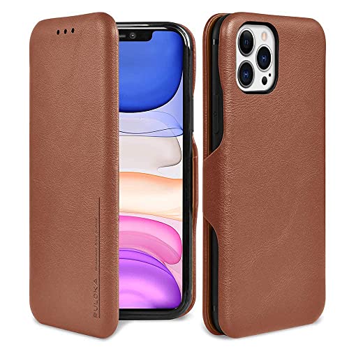 Image of PULOKA iPhone 13 Pro PU Leather Flip Back Case Cover with Card Holder for iPhone 13 Pro - Brown