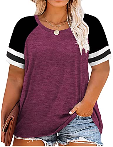 Image of CARCOS Womens Plus Size Tops Short Sleeve Shirts V Neck Tunic Floral /Tie Dye /Solid Summer Tees XL-5X