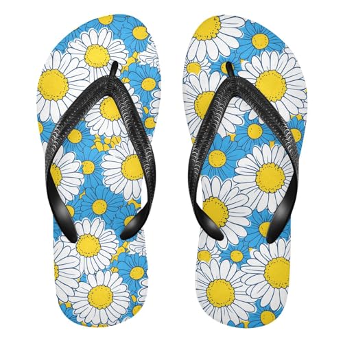ALAZA Chrysanthemum White Flower Flip Flops for Women Fashion Beach Slippers Comfort Mens Flip Flops Non-Slip Rubber Shower Slippers Sandal for Hotel Travel Sport,XS