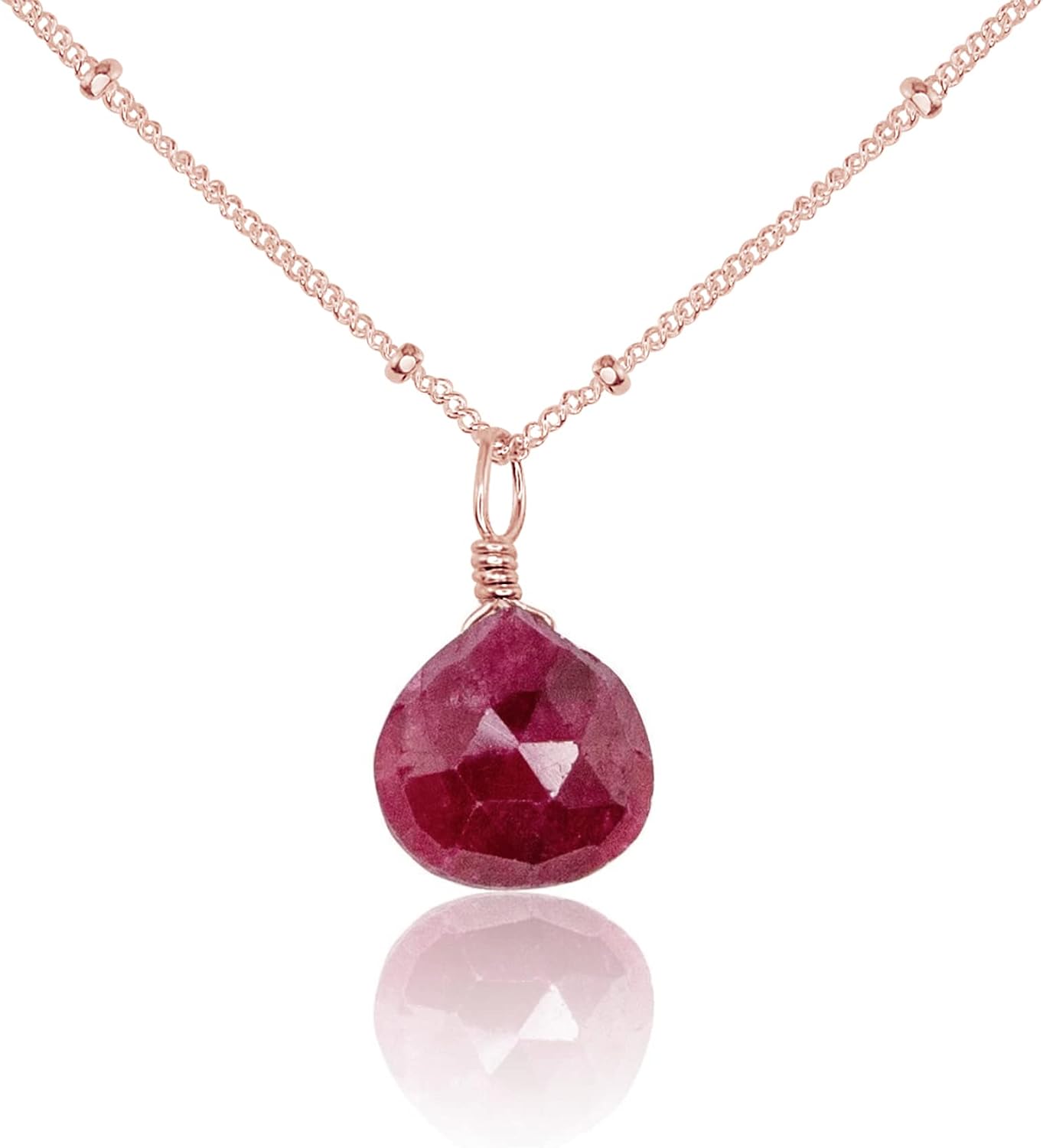 Ruby Teardrop Necklace in 14k Rose Gold Fill Satellite