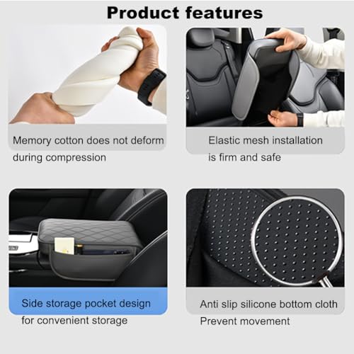 New Universal Car Center Console Cover with Side Pockets - Leather Armrest Cover,Waterproof Armrest Box Mat,Arm Rest Covering Car Interior Accessories Arm Rest Cushion for SUV/Truck/Vehicle(Gray) by TDOFYH - Used condition - Image 3