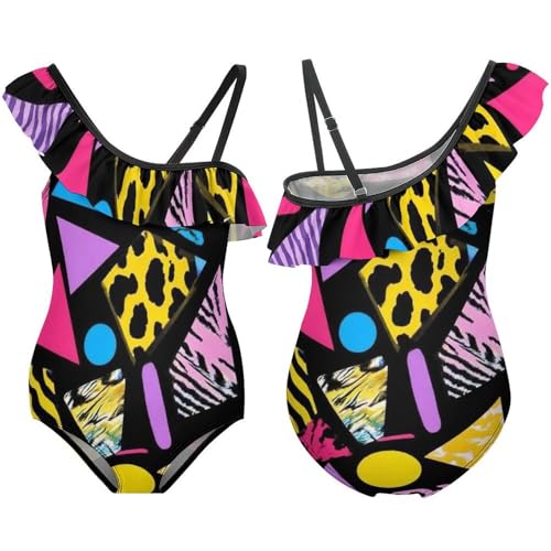 Girl's Floral Ruffle One Shoulder Swimsuit Cute One Piece Bathing Suit3