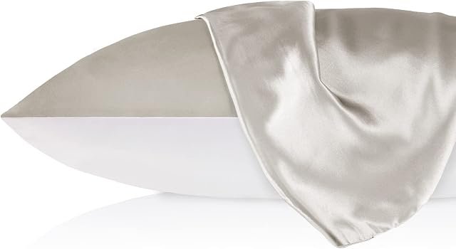 LILYSILK 1PC Silk Pillowcase for Hair and Skin 19 Momme Mulberry Silk Pillow Sham Cover with Cotton Underside Soft Hypoallergenic Silk Bed Pillow Case with Hidden Zipper(Standard 50x75cm, Silvergray)