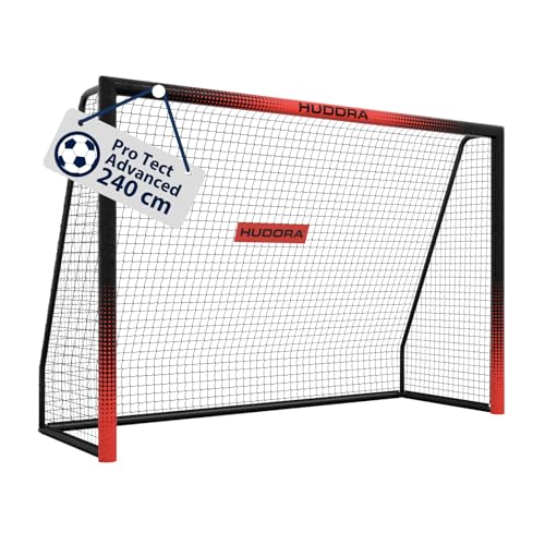 HUDORA Fußballtor Pro Tect 240 Advanced – Outdoor Fußballtor mit Netz und wetterfester Ummantelung für Kinder/Erwachsene – Einfacher Aufbau im Garten – Torwand mit Reiß- und Klettverschlüssen – Black