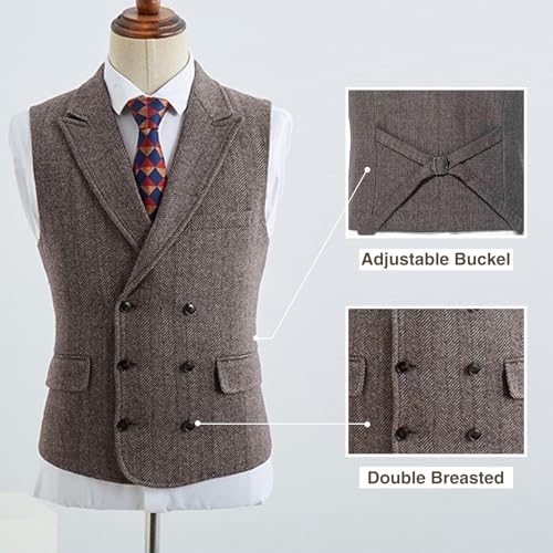 Boy's Herringbone Tweed Suit Double Breasted Slim Fit Vest Wool Blend Prom Waistcoat Wedding3