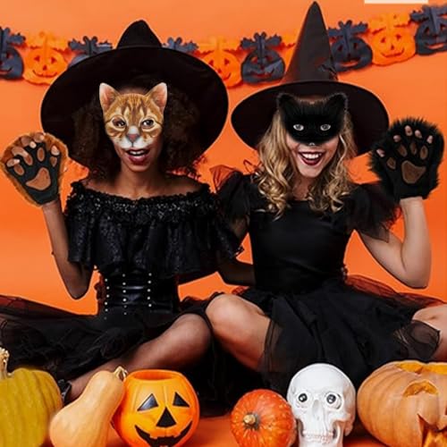 Valpeak BLACK MASK SET Therian Mask And Tail Set For Girls Halloween Cat Mask Tail Cosplay Fox Mask Wolf Tail Over 1 Years Old thumb #3