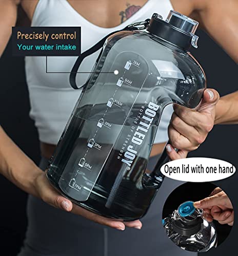 1 Gallon Water Jug With Flip-Top Lid And Handle Strap, Leak-Proof Bpa Free Reusable Time Marker Reminder Large Capacity Wide Mouth Gallon Water Bottle For Outdoor Sports Gym Hiking Black 128Oz #TOP6