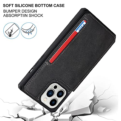 Image of Cavor for iPhone 14 Pro Case with Card Holder,for iPhone 14 Pro Wallet Case for Women Men,Phone Case for iPhone 14 pro with Stand Credit Card Holder, Leather Strap Shockproof Cover- Black