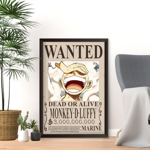 Image of Waltractive Monkey d Luffy Bounty Wanted Framed Poster from One Piece Anime - sleek Black Photo Frame - Perfect for Fans of Monkey d Luffy for Wall and Room Decoration