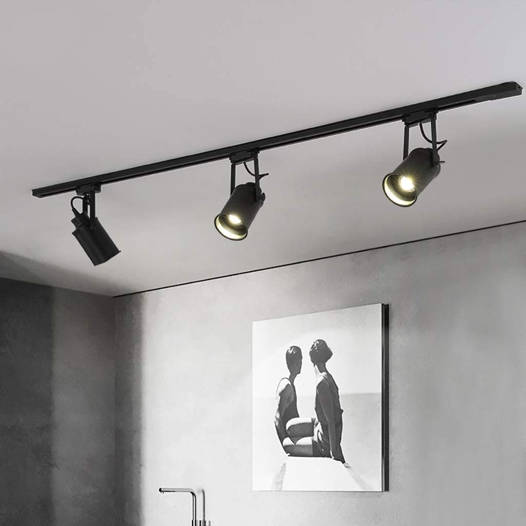 faretti per soffitto Kit di luci a Binario retrò a 3 Vie con Kit di Illuminazione a Binario da 1 m | Faretto da soffitto Girevole Nero Adatto per Cucina Soggiorno Camera da Letto, Lampadina E27