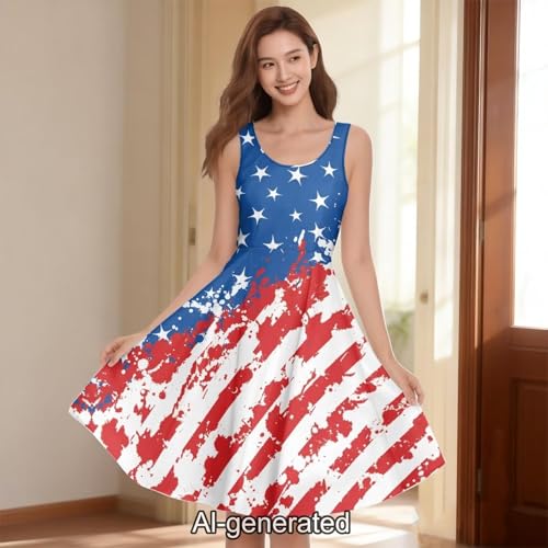 Image of Dreaweet Casual Sleeveless Dresses for Women Girls, Round Neck Tank Dresses with Pockets Summer Sundress Size XS-4XL