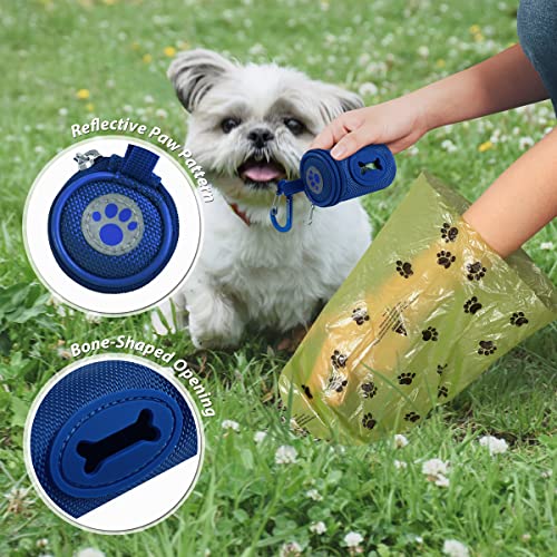 Image of FURHAB Dog Poop Bag Holder for Leash Doggie Waste Bag Dispenser Soft Fabric Puppy Potty Carrier Small Doggy Zipper Pouch with Carabiner Clip 1680D Nylon Oxford with 1 Roll of Pet Trash Bag, Royal Blue