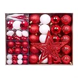 HEIBTENY Weihnachtsbaumkugel-Ornament-Set mit Baumspitze, sortierte Kunststoff-Hängekugeln für...