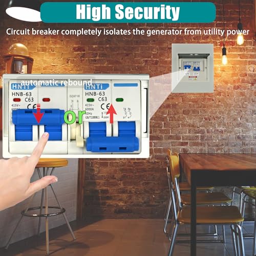 Transfer Switch for Home Generator, Upgraded 63 Amp Generator Transfer Switch, 120/240V Manual Transfer Switch, 15000W Transfer Switch 63A Kit (Pre-Wired) - Thumbnail 4