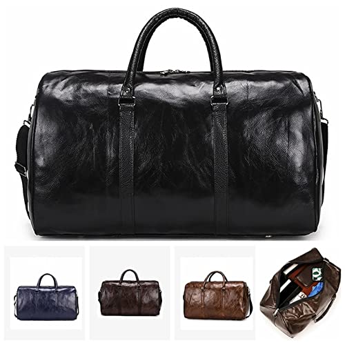 Cabin Bag Male Leather Travel Bag Large Duffle Independent PU Leather Storage Big Fitness Bags Handbag Bag Luggage Shoul (Black)2
