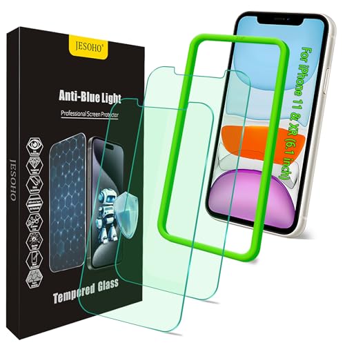 JESOHO Blue Light Screen Protector for iPhone 11, iPhone XR (6.1') HD Anti Blue Light Blocking Tempered Glass Film, Eye Protection,Case Friendly, No Bubbles, with Easy Installation Kit, 2 Pack