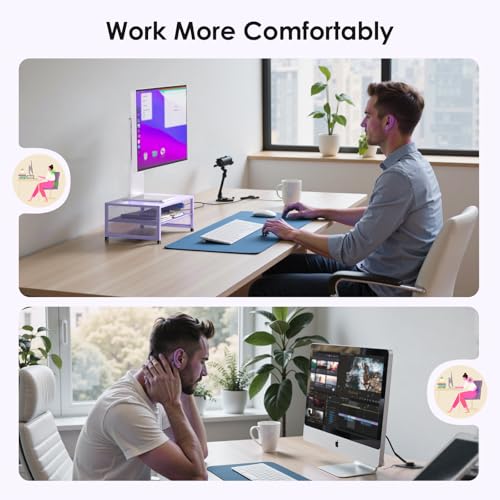 Image of ECOLOVI 2-Tier Computer Monitor Stand Riser, Printer & Laptop Stand, Office Desk Accessories, Workspace Desk Organizer for Home Office Supplies, Purple