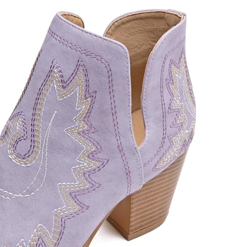 Image of SelRoys Cowboy Boots for Women Cowgirl Ankle Western Embroidered Stitched Pointed Toe Cutout Chunky Heels Short Booties Red Brown Black US5-11