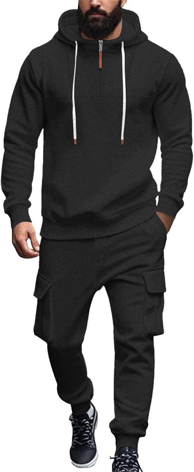 Mens Tracksuit 2 Piece Half Zipper Hoodies Casual Jogging Gym Sweat Suits for Men Jogging Sweatshirts Suit Sets