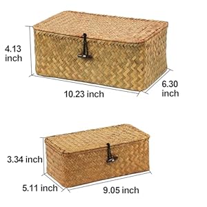 Set of 2 Wicker Basket with Lid, Seagrass Woven Basket for Storage, Decorative Storage Baskets Bins for Organizing Home Set of 2 Wicker Basket with Lid Seagrass Woven Basket for Storage Decorative Storage Baskets Bins for Organizing Home