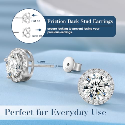 Moissanite Halo Earrings 0.2-4Carats(3-8mm) Moissanite Stud Earrings 18k Gold Over 925 Sterling Silver Earrings for Women Men D Color VVS1 Round Cluster Stud Push Back Ice Out Ear Studs4
