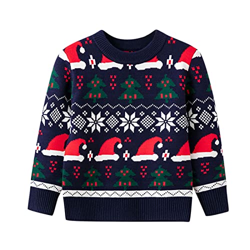 RNTOP Toddler Baby Christmas Sweater Pullover Kids Boys Girls Long Sleeve Crewneck Sweatshirts Knit (Navy, 2-3 Years)