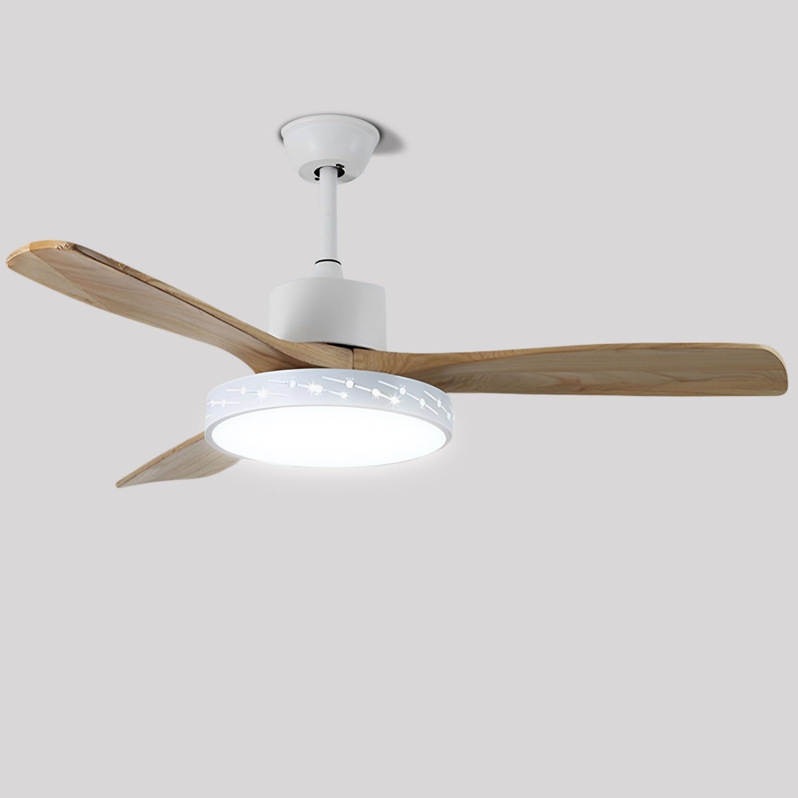 KXEcoLife Indoor Quiet Ceiling Fans With Lights Remote Dimmable LED Fan Light Nordic DC Motor, 3 Wood Blades For Bedroom Lounge Room Living