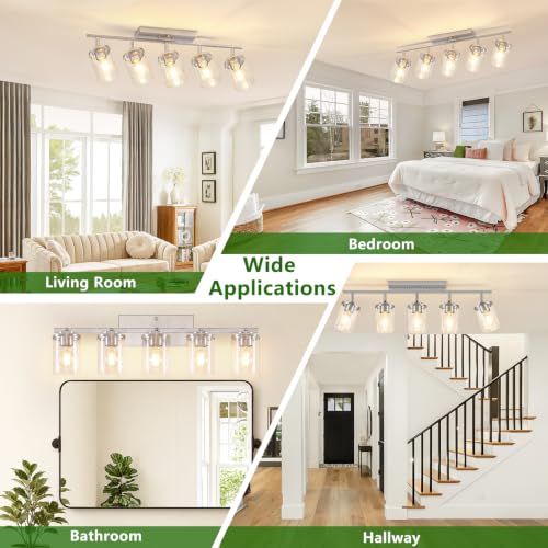 FadimiKoo 5-Lights Brushed Nickel Track Ceiling Light Fixtures, Modern Close to Ceiling Light with Clear Glass Shade, Large Hallway Lighting Fixtures for Dining Room Kitchen Living Room by FadimiKoo - Used condition - Image 7