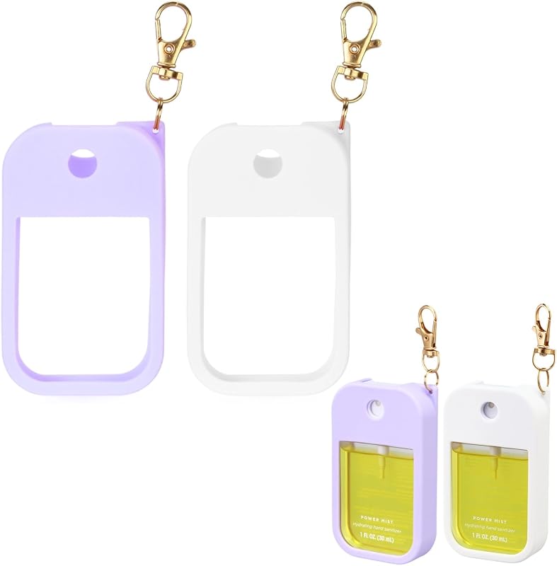Capa de silicone KYRGEU com chaveiro para frasco Touchland Power Mist 30 mL, branco e roxo, pacote com 2
