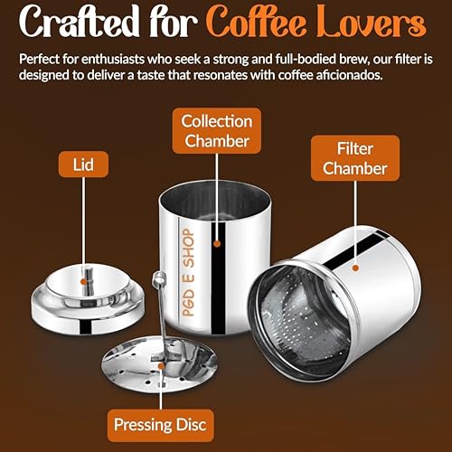 Image of PGD Stainless Steel Drip Coffee Brewer for South Indian Filter Coffee | Traditional Decoction Dripper | Indian Coffee Maker for Home & Kitchen | Durable & Rust-Resistant
