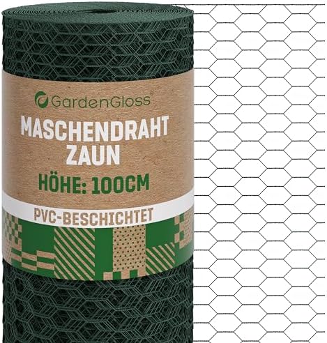 GardenGloss Maschendrahtzaun PVC-Besch. - Feinmaschig 13x25 mm - 100cmx25m | Feinmaschiges Sechseckgeflecht - Für Hasen & Hühner - Witterungsbeständig - Für Kleintiere