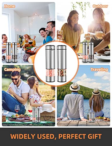 Electric Salt And Pepper Grinder Set Battery Operated, Automatic Refillable Stainless Steel Salt Grinder, 70Ml Pepper Container, One Hand Operation, Led Light, Adjustable Coarseness, 2 Pack #TOP6