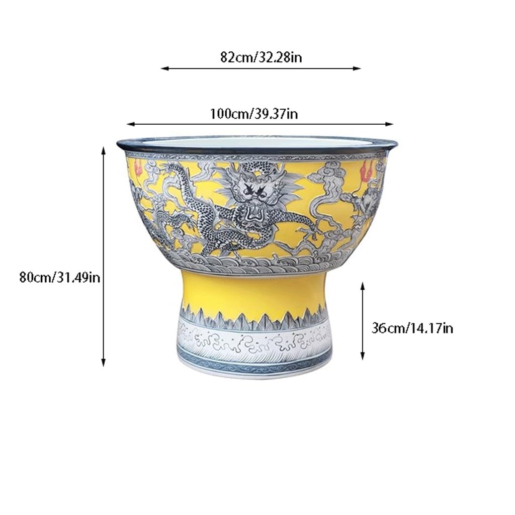 Small Fish Tank Ceramic Carving Dragon Pattern Fish Tank Floor-Standing Column Fish Tank Home Painting and Calligraphy Tank Fish Tank Kit