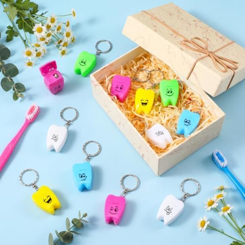 Landical 60 Pcs Mini Dental Floss Keychain Bulk Colorful Tooth Shaped Portable Teeth Floss Funny Tooth Key Chain for Travel Homeless Donated Gifts Teeth Cleaning Oral Care Mint Flavor 15 M /16.4 Yard — view 4