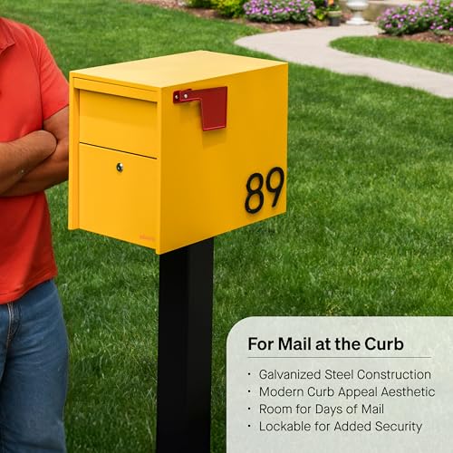 Image of Adoorn Lockable Post Mount Mailboxes for Outside - Large Anti-Theft Locking Mailbox for Packages and Letters - Weatherproof Construction - Durable Steel - 15.5 inch H x 12 inch W x 18.5 inch D - Yellow