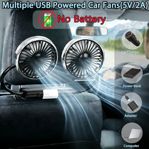 Image of Backseat Fan for Baby Rear Facing Car Back Seat, Dual Car Headrest Seat Fans for Backseat for Kids (No Battery)