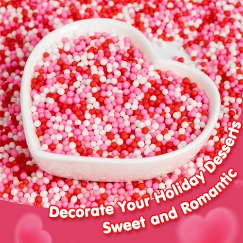 Image of Nonpareils Sprinkles,Edible Pearl Sprinkles,Pink White and Red Nonpareils Mix,130g,Cute Pearls Cake Candy,Mini Sugar Sprinkles for Decorations Baking,Cake Donut Ice Cream Cookies Cupcake Topper Chocolate,Birthday Wedding Party Supplie